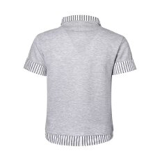 美式复古格纹拼接polo半袖t恤夏季新款V领正肩假两件修身上衣潮