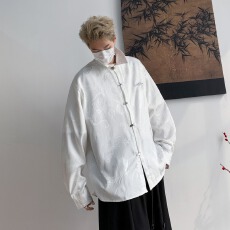 新中式龙纹提花长袖衬衫男女暗黑禁欲系宽松小众设计感潮衬衣