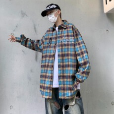 批发格子衬衫<b class='q'>男</b>长袖青年秋季日系复古痞帅潮百搭<b class='q'>男</b>装港风<b class='q'>男</b>士衬衣外套