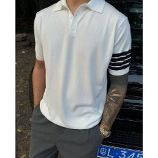 批发纯色polo衫男短袖<b class='q'>t</b><b class='q'>恤</b>夏季痞帅衬衫领上衣美式宽松百搭五分袖体恤