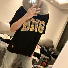 批发小狗格子贴布刺绣短袖男女夏季美式潮牌复古重磅情侣宽松<b class='q'>T</b><b class='q'>恤</b>