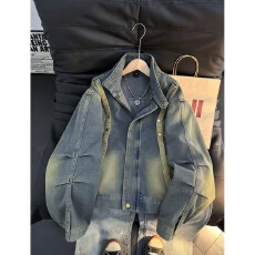 牛仔外套男春秋款水洗做旧痞帅高级感设计潮牌欧美街头飞行员夹克
