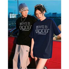 夏季新款为人民服务短袖t恤男女情侣装纯棉宽松休闲圆领体恤上衣