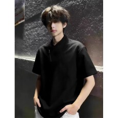 批发cleanfit潮牌斜拉链V领短袖男夏季艺术生小众boxy正肩<b class='q'>t</b><b class='q'>恤</b>美式半袖