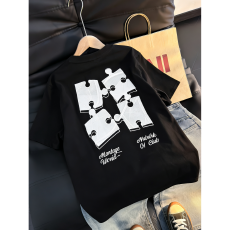 批发美式复古重磅刺绣圆领短袖<b class='q'>T</b><b class='q'>恤</b>拼图嘻哈潮牌宽松男女潮流夏季