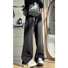 美式阔腿弯刀牛仔裤男款春秋季松紧腰抽绳工装裤子宽松修身直筒裤