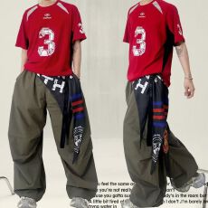 原版做法 街头嘻哈街舞速干工装裤带屁帘宽松阔腿裤潮