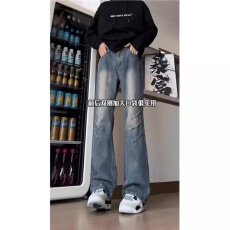 批发ins文艺时尚复古黑色褶皱牛仔裤男款美式高街百搭无品牌潮流气质