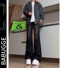 批发潮流美式复古vibe裤子高街水洗弯刀牛仔裤男高个子<b class='q'>修身</b>直筒微喇裤