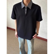 批发原版高质量<b class='q'>衬衫</b>领T恤黑色灰色M-3XL