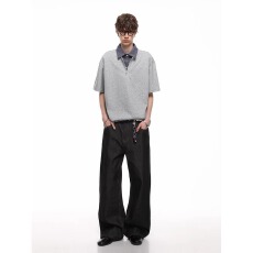 批发原版高质量半拉链<b class='q'>衬衫</b>领T恤白色灰色黑色M-3XL