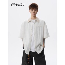 批发原版高质量老钱天丝短袖<b class='q'>衬衫</b>黑色白色M-3XL