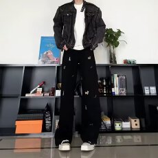 批发春秋季扎染工装外套男潮牌潮流复古宽松高街痞帅设计感夹克衫