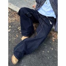 批发美式复古垂感拖地四季明线廓形显瘦阔腿弯刀香蕉裤男女牛仔裤