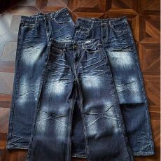 批发美式复古街头压痕水洗猫须磨白牛仔裤<b class='q'>男</b>女cleanfit宽松直筒长<b class='q'>裤子</b>