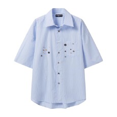 原版条纹衬衫不规则纽扣30%棉70%涤纶