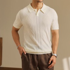 批发美式复古翻领老钱风短袖POLO衫<b class='q'>男</b>情侣垂感透气针织<b class='q'>休闲</b>T恤