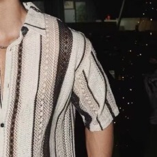 批发美式夏季肌理感镂空短袖<b class='q'>衬衫</b><b class='q'>男</b>复古潮牌情侣<b class='q'>休闲</b>半袖<b class='q'>衬衣</b>