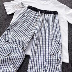 春夏美式复古条纹慵懒风直筒休闲裤男女同款宽松百搭垂感阔腿长裤