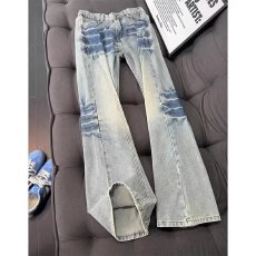 批发美式做旧浅色牛仔裤男<b class='q'>秋</b>季设计感宽松直筒裤ins潮牌复古阔腿裤子