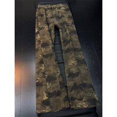 批发美式复古迷彩牛仔裤男款春<b class='q'>秋</b>新款百搭微喇裤子修身直筒裤
