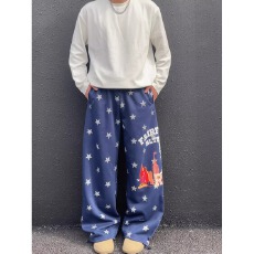 网络图银粉印花51%棉49%聚酯纤维藏蓝色S到3XL