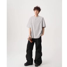 批发活页剪裁短袖<b class='q'>T</b><b class='q'>恤</b>男夏美式高街解构圆领套头衫潮牌设计感宽松体恤