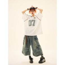 批发美式复古网眼速干短袖<b class='q'>T</b><b class='q'>恤</b>男女夏设计感拼接运动印花透气球服上衣