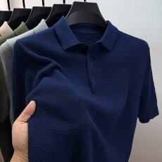 菠萝针织短袖t恤男2025新款夏季中年男士polo衫休闲翻领上衣服潮