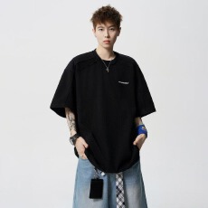 美式复古设计感字母夏季cleanfit短袖t恤男宽松潮牌痞帅高街上衣