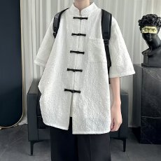 新中式国风短袖衬衫男2024夏季新款设计感小众宽松中山装衬衣外套