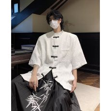 新中式国风短袖衬衫男2024夏季新款设计感小众宽松中山装衬衣外套