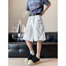 高街工装立体口袋泼墨做脏牛仔裤