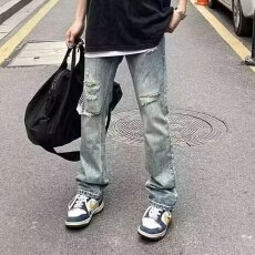 批发破洞<b class='q'>牛仔裤</b>男春秋夏季2026新款美式高街宽松直筒<b class='q'>男生</b>休闲长裤