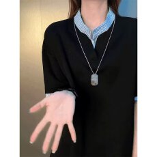 批发浅灰色假两件格子polo衫短袖t恤<b class='q'>男</b>款夏季潮牌美式复古拼接<b class='q'>衬衫</b>领