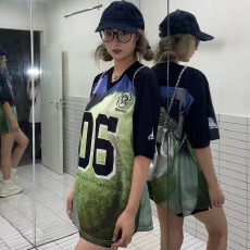 批发美式印花球衣复古<b class='q'>运动</b>休闲短袖t恤男女宽松透气上衣