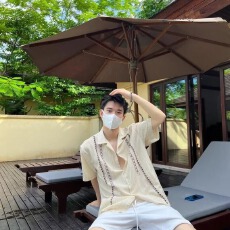 夏季法式镂空短袖衬衫男薄款透气简约复古小众禁欲系半袖衬衣