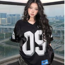 批发美式风橄榄球服女T恤<b class='q'>宽松</b>运动短袖男女款数字<b class='q'>宽松</b>运动短袖球衣