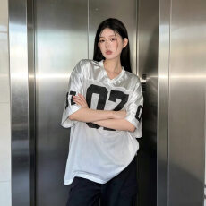 批发松弛感数字印花短袖T恤男女美式<b class='q'>街头</b>慵懒廓形宽松休闲内搭打底衫