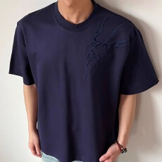 重磅-100%纯棉-万针刺绣浅灰色-黑色-藏青色M-3XL