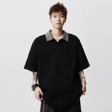 批发2026夏季设计感假两件短袖polo衫拼接百搭学生痞帅翻领通勤男T恤
