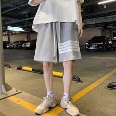 批发运动短裤男<b class='q'>春</b>季港风潮流重磅直筒中裤韩版潮流休闲条纹五分卫裤
