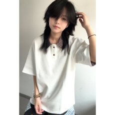 批发2026夏季新款复古慵懒风撞色格纹翻领POLO衫男假两件宽松上衣男女
