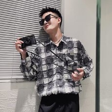 批发2024春<b class='q'>秋</b>季格子衬衫男潮牌休闲长袖衬衣设计感百搭宽松潮流外套