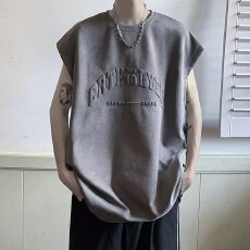 批发无袖背心外穿高街男夏季新款美式复古坎肩上衣T恤