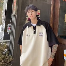 批发polo衫短袖t恤男夏季美式复古<b class='q'>潮</b>牌痞帅百搭重磅拼色半袖体恤衣服