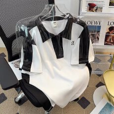 批发美式休闲套装男款夏季潮流拼色短袖polo衫宽松短裤百搭学生两件套