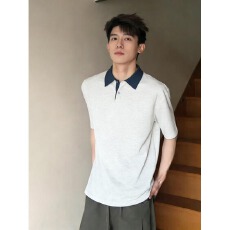 批发美式学院风翻领短袖POLO衫夏季男女拼接T恤<b class='q'>潮</b>