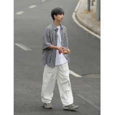 批发春夏季<b class='q'>韩版</b>帅气条纹长袖<b class='q'>衬衣</b><b class='q'>男</b>日系潮牌宽松学生百搭薄外套<b class='q'>衬衫</b>