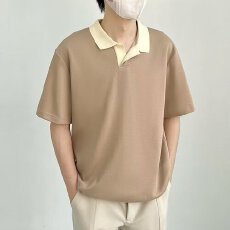 批发半袖Polo衫男夏季<b class='q'>日系</b><b class='q'>复古</b>潮牌撞色翻领上衣宽松休闲重磅短袖T恤